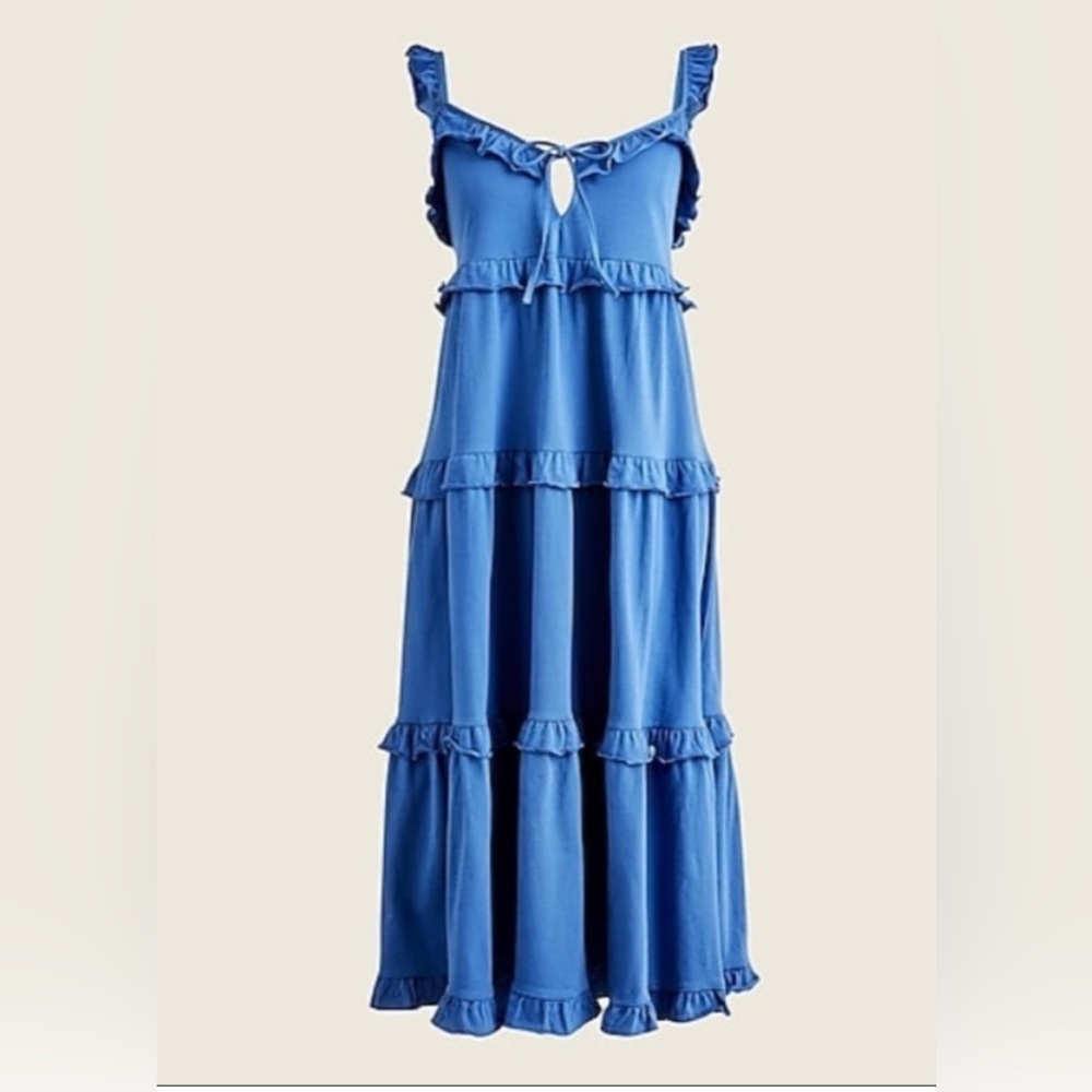 NWOT J. Crew Maxi Dress Tiered Knit Keyhole Blue Size Small New